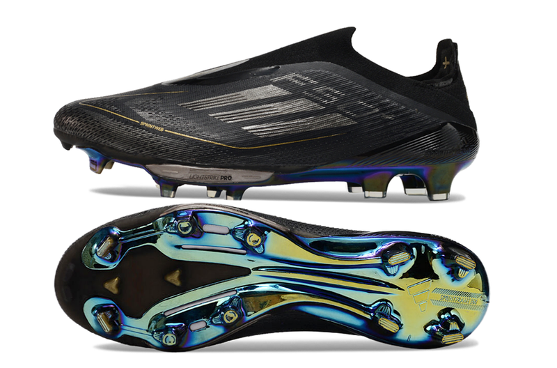 Chuteira Campo Adidas F50+ LL FG Preto e Dourado "Dark Spark Pack"