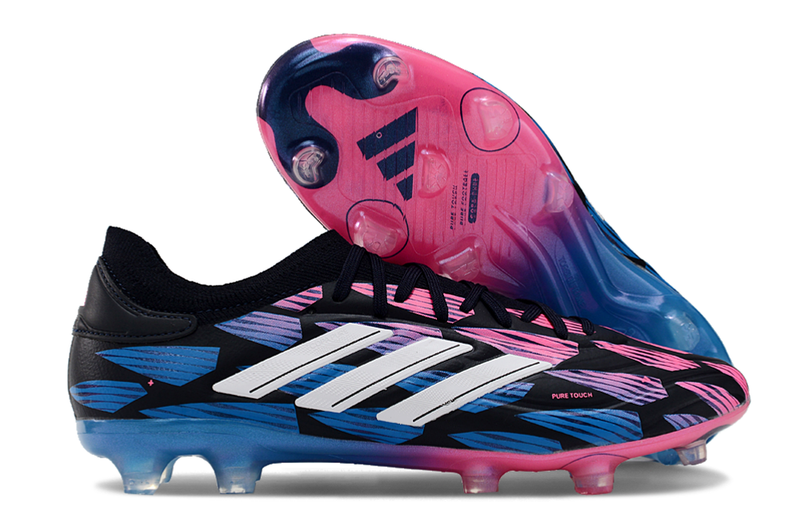 Chuteira Campo Adidas Copa Pure II + FG Preta, Azul e Rosa "Re-Emergence Pack"