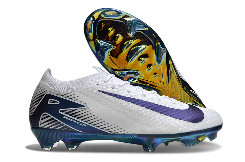 Chuteira Campo Nike Air Zoom Mercurial Vapor 16 Elite FG Branca e Azul