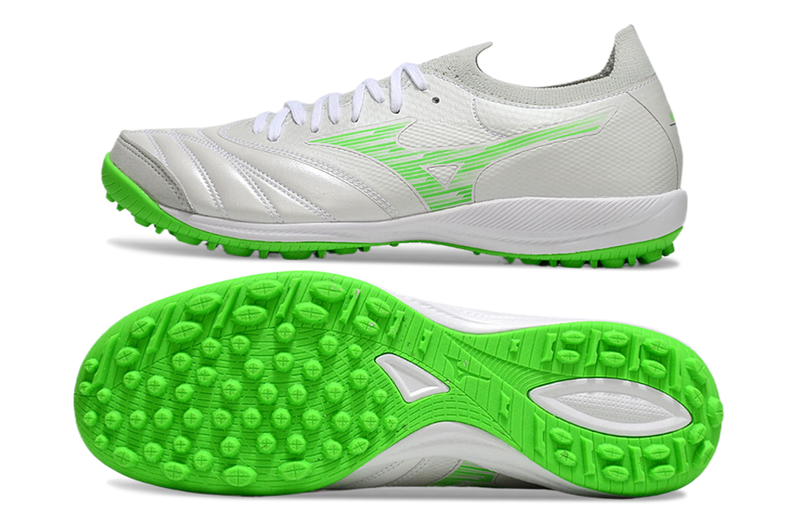 Chuteira Society Mizuno Morelia Neo Sala TF Branca e Verde