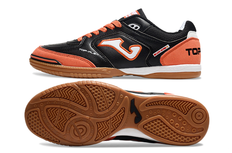 Chuteira Futsal Joma Top Flex Rebound IC Preto e Laranja