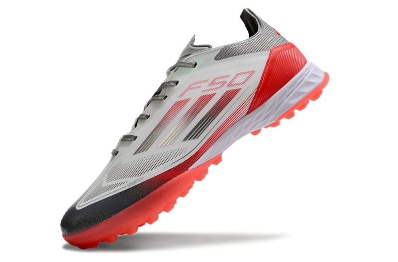 Chuteira Society Adidas F50 TF Branca, Cinza e Vermelha