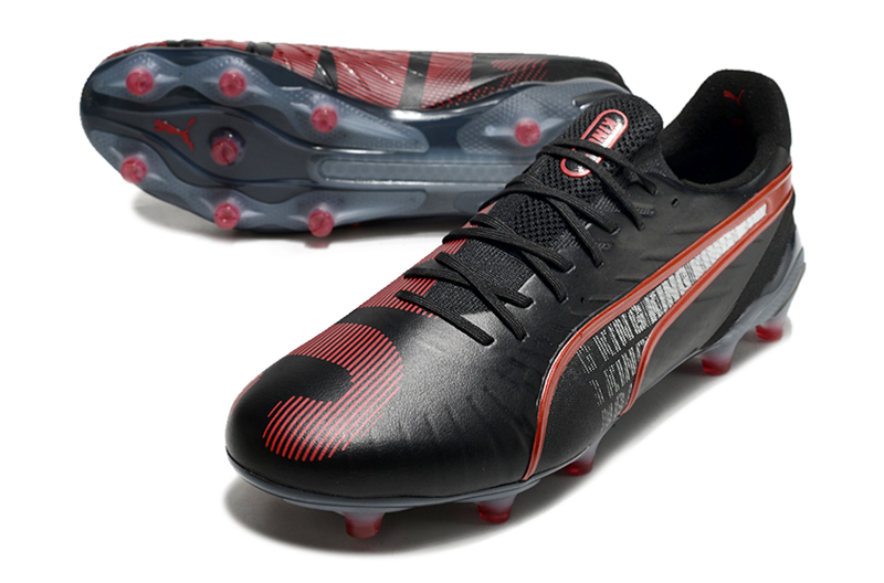 Chuteirta Campo Puma King Ultimate FG Preta e Vermelha "Launch Edition Pack"