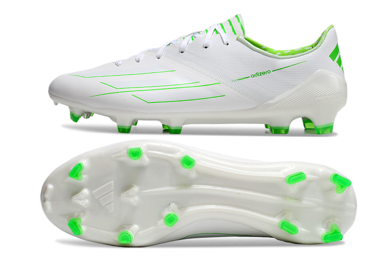 Chuteira Campo Adidas F50 Adizero FG Branca e Verde