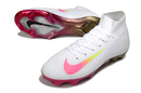 Chuteira Campo Nike Air Zoom Mercurial Superfly 10 Elite FG Branca, Rosa e Amarelo