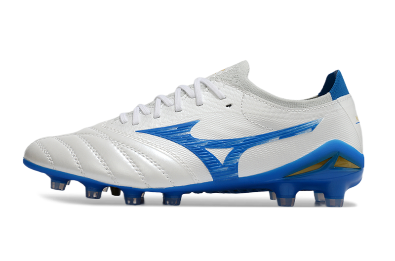 Chuteira Campo Mizuno Morelia Neo 4 Beta FG Branca e Azul