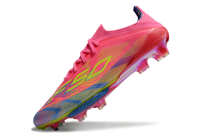 Chuteira Campo Adidas F50+ FG Rosa, Azul e Verde