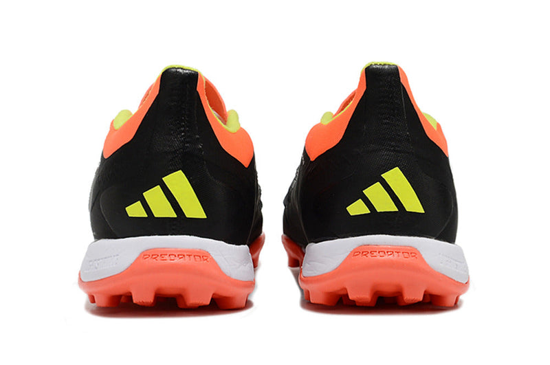 Chuteira Infantil Society Adidas Predator Elite TF Preta, Laranja e Branco "Solar Energy"