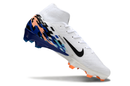 Chuteira Campo Nike Air Zoom Mercurial Superfly 10 Elite FG Branca, Azul e Laranja