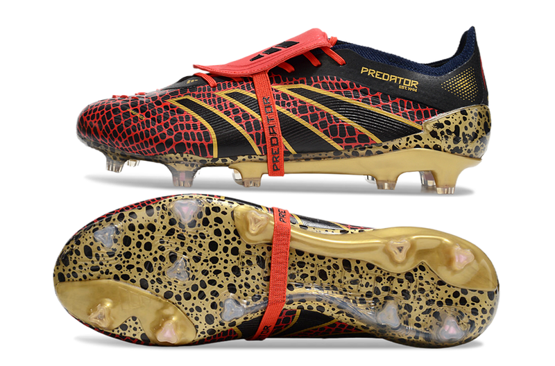 Chuteira Campo Adidas Predator FT 30 Elite FG Preta, Vermelha e Dourado