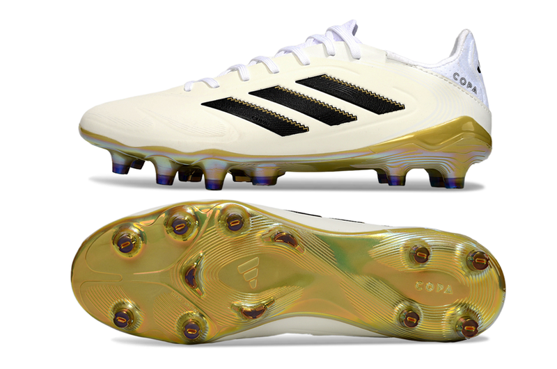 Chuteira Campo Adidas Copa Pure II Elite FG Branco, Preto e Dourado