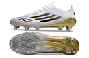 Chuteira Campo Adidas F50 Ponta de Aluminio Branco, Preto e Dourado