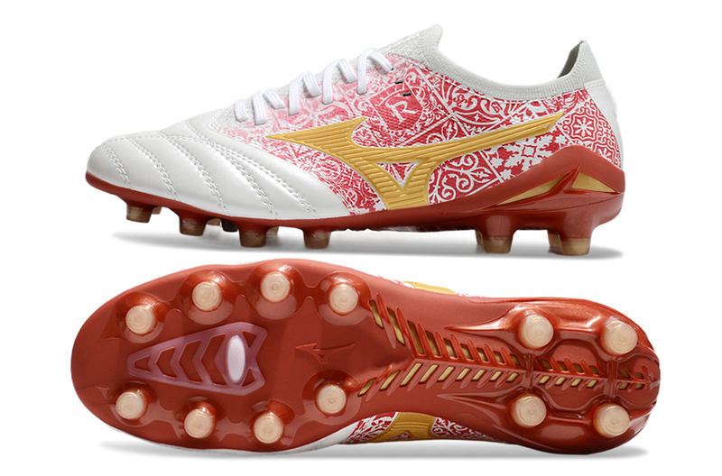 Chuteira Campo Mizuno Morelia Neo 4 Beta FG Branco e Vermelho