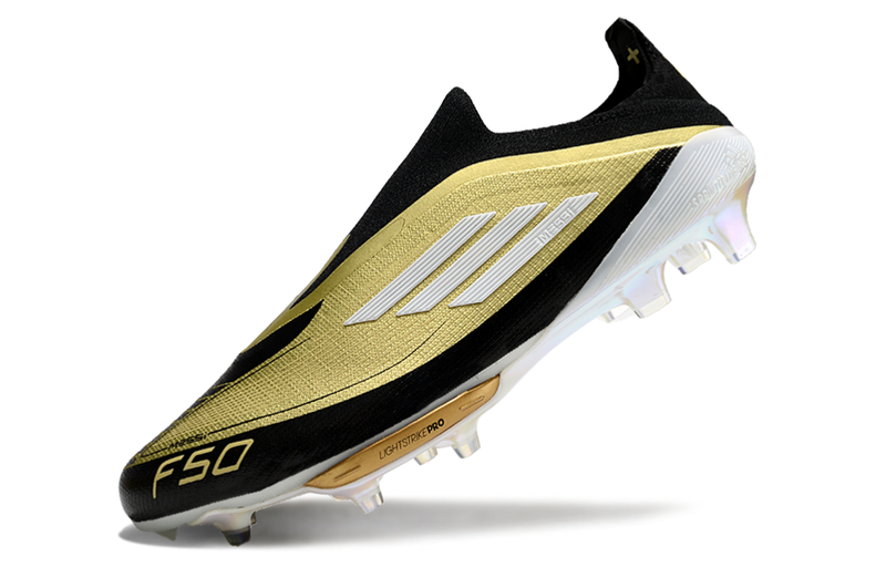 Chuteira Campo Adidas F50+ LL Messi FG Preto e Dourado "Triunfo Dorado Pack"