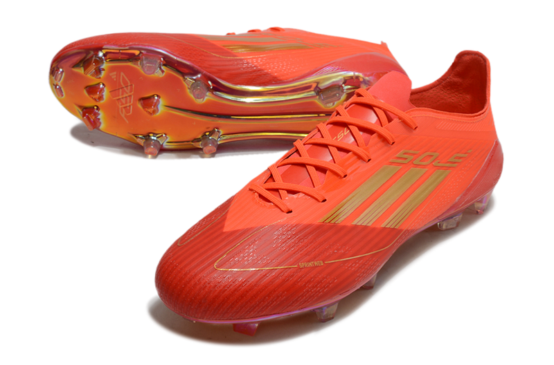 Chuteira Campo Adidas F50 FG Vermelha e Dourado