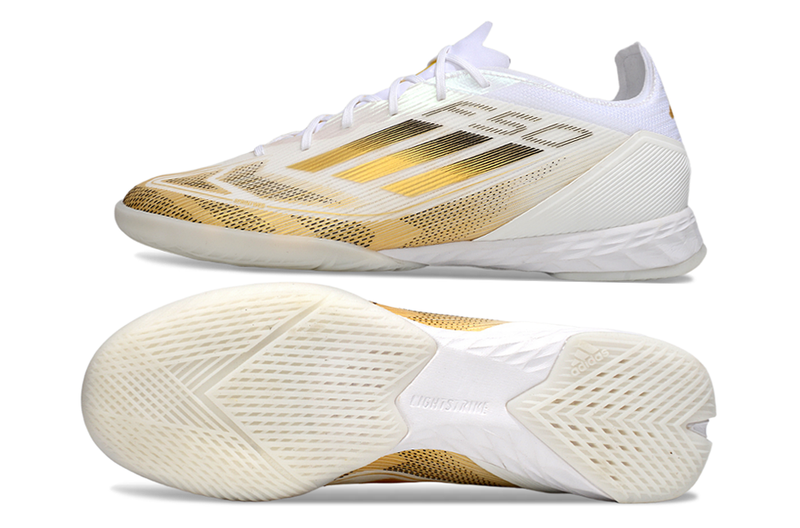 Chuteira Futsal Adidas F50 IC Branco e Dourado