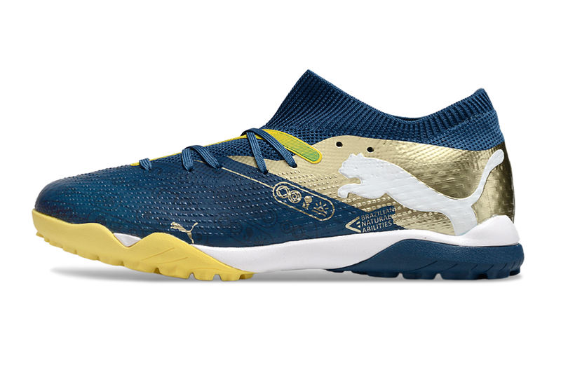 Chuteira Society Puma Future 7 TF Azul e Amarelo "Njr"