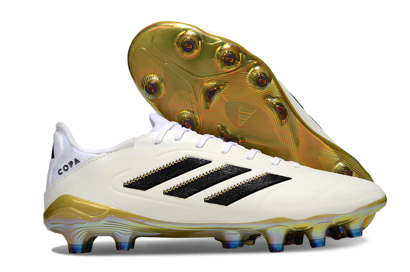 Chuteira Campo Adidas Copa Pure II Elite FG Branco, Preto e Dourado