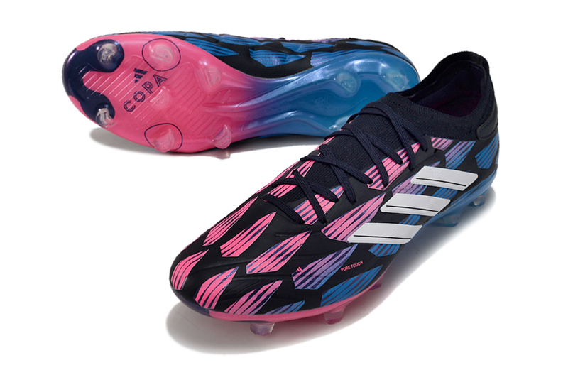 Chuteira Campo Adidas Copa Pure II + FG Preta, Azul e Rosa "Re-Emergence Pack"
