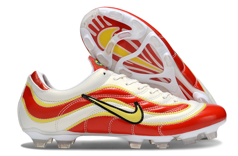 Chuteira Campo Nike Mercurial Vapor 1998 FG Branco, Vermelho e Amarelo