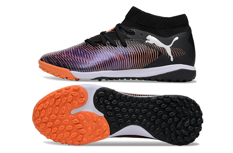 Chuteira Society Puma Future 8 TF Preto, Vermelho e Roxo "UNLIMITED Pack"