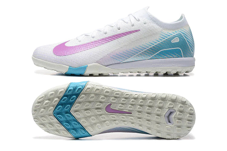 Chuteira Society Nike Air Zoom Mercurial Vapor 16 Elite TF Branca, Azul e Roxo