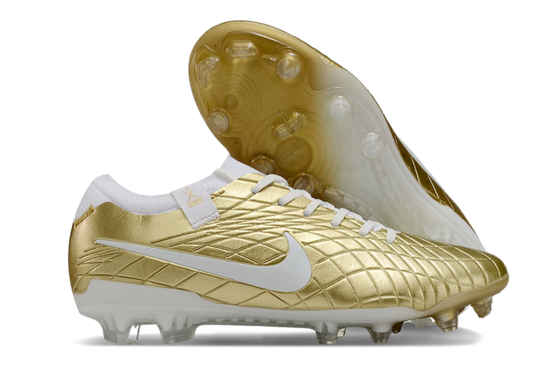 Chuteira Campo Nike Tiempo Legend 10 Elite FG Dourada e Branca