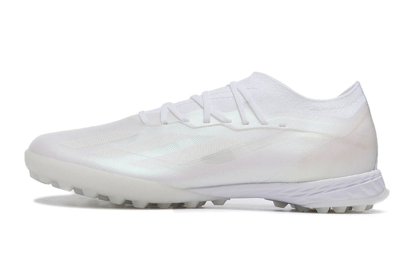 Chuteira Infantil Society Adidas X Crazyfast.1 TF Branca "Pearlized Pack"