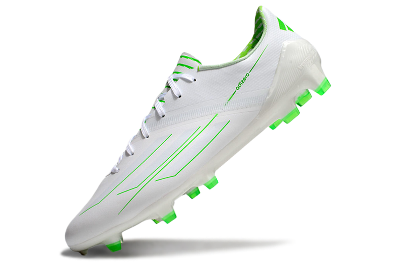 Chuteira Campo Adidas F50 Adizero FG Branca e Verde