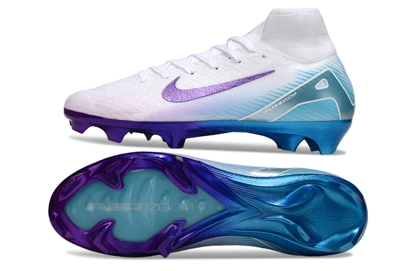 Chuteira Campo Nike Air Zoom Mercurial Superfly 10 Elite FG Branco, Roxo e Azul 'Chromatic"