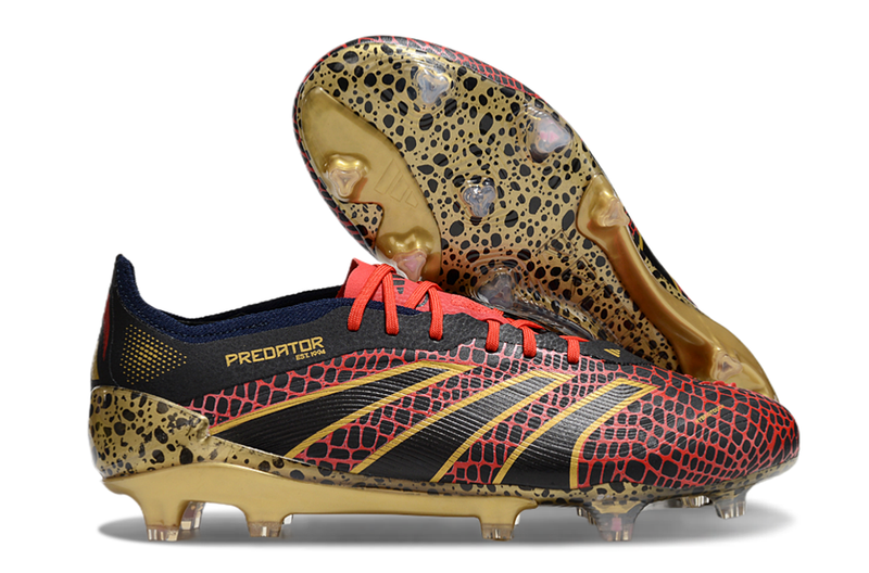 Chuteira Campo Adidas Predator Elite FG Preta, Vermelha e Dourado