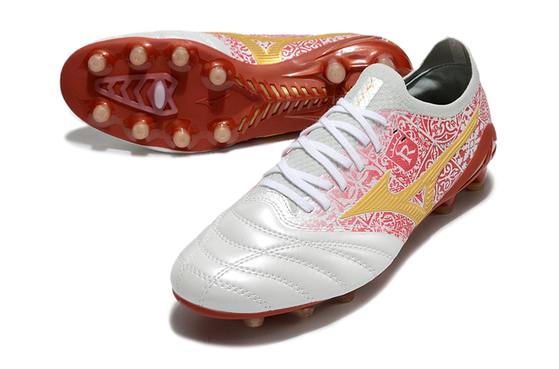 Chuteira Campo Mizuno Morelia Neo 4 Beta FG Branco e Vermelho