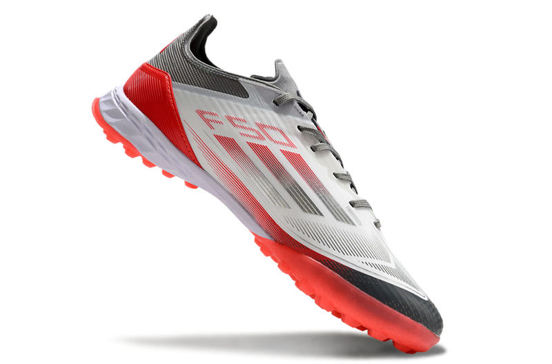 Chuteira Society Adidas F50 TF Branca, Cinza e Vermelha