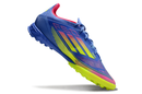 Chuteira Society Adidas F50 TF Azul, Verde e Rosa "Celestial Victory"