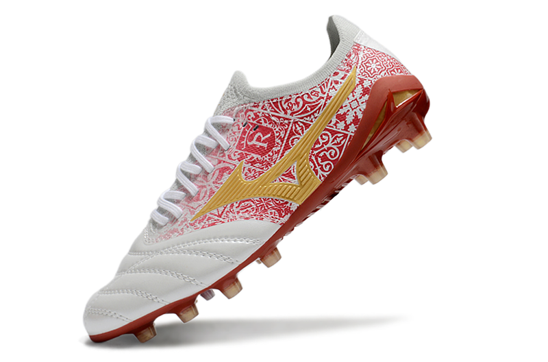 Chuteira Campo Mizuno Morelia Neo 4 Beta FG Branco e Vermelho