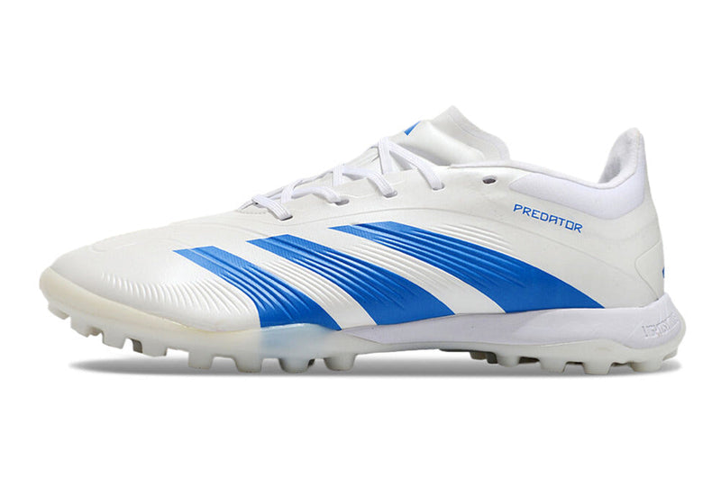Chuteira Infantil Society Adidas Predator Elite TF Branca e Azul "Kvara Pack"