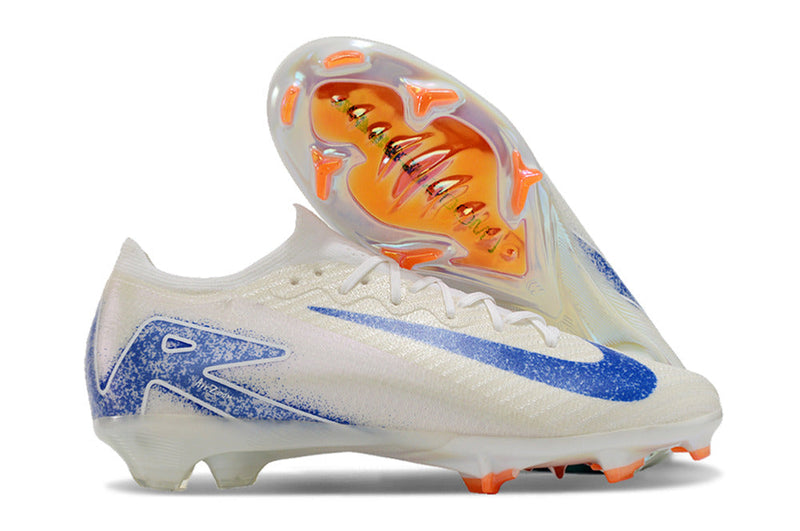 Chuteira Infantil Campo Nike Air Zoom Mercurial Vapor 16 Elite FG Branca e Azul "Blueprint Pack"
