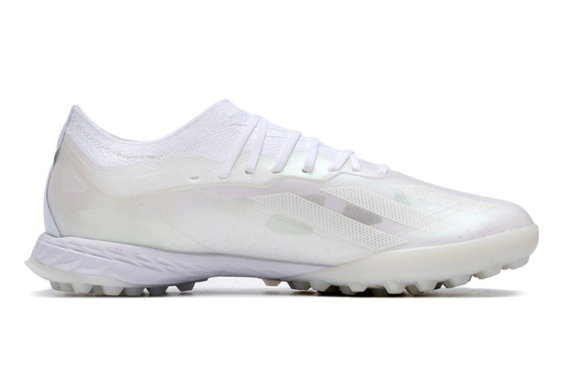 Chuteira Infantil Society Adidas X Crazyfast.1 TF Branca "Pearlized Pack"