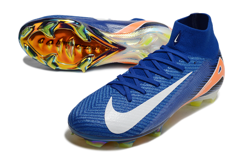 Chuteira Campo Nike Air Zoom Mercurial Superfly 10 Elite FG Azul, Branca e Laranja