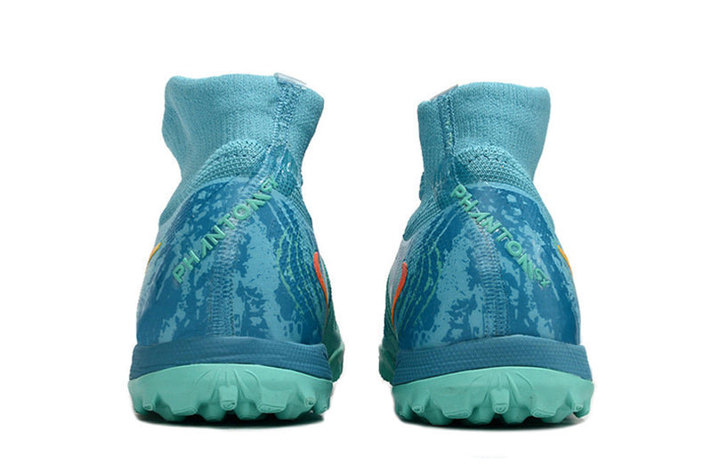 Chuteira Infantil Society Nike Phantom Luna 2 Elite TF Azul e Verde "Vortex Pack"
