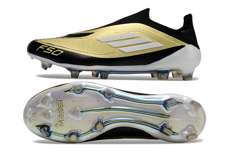 Chuteira Campo Adidas F50+ LL FG Messi Dourado e Preto "Triunfo Dorado"