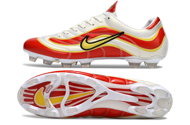 Chuteira Campo Nike Mercurial Vapor 1998 FG Branco, Vermelho e Amarelo