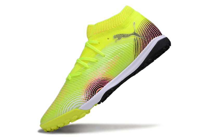 Chuteira Society Puma Future 8 TF Amarelo e Rosa