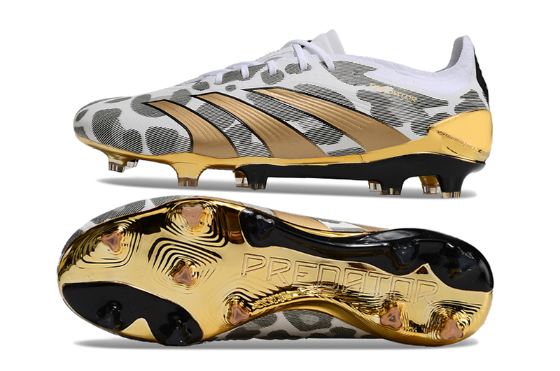 Chuteira Campo Adidas Predator Elite FG Branca e Dourada "Generation Pred 2.0 Pack"