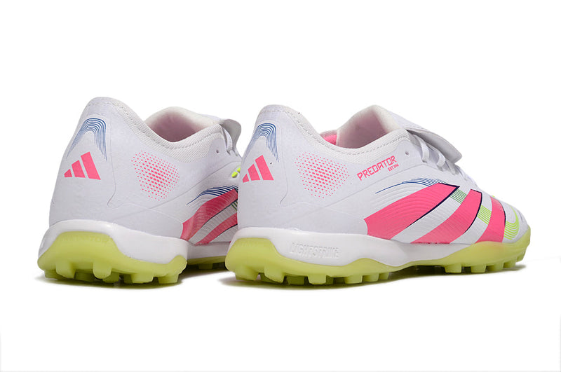Chuteira Society Adidas Predator League Elite TF Branco, Rosa e Verde "Celestial Victory"