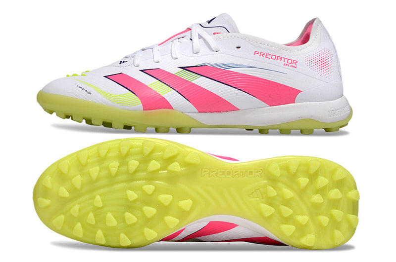 Chuteira Society Adidas Predator Elite TF Branco, Rosa e Verde "Celestial Victory'
