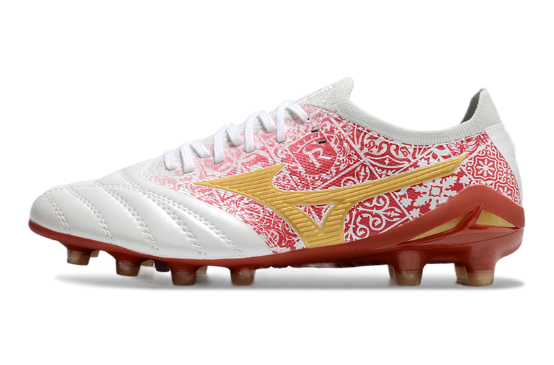 Chuteira Campo Mizuno Morelia Neo 4 Beta FG Branco e Vermelho
