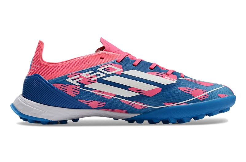 Chuteira Infantil Society Adidas F50 TF Azul e Rosa "Reemergence"
