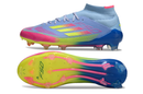 Chuteira Campo Adidas F50 Cano Médio FG Azul e Rosa "Celestial Victory"