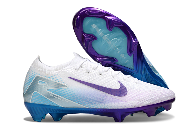 Chuteira Campo Nike Air Zoom Mercurial Vapor 16 Elite FG Branco, Roxo e Azul "Chromatic"